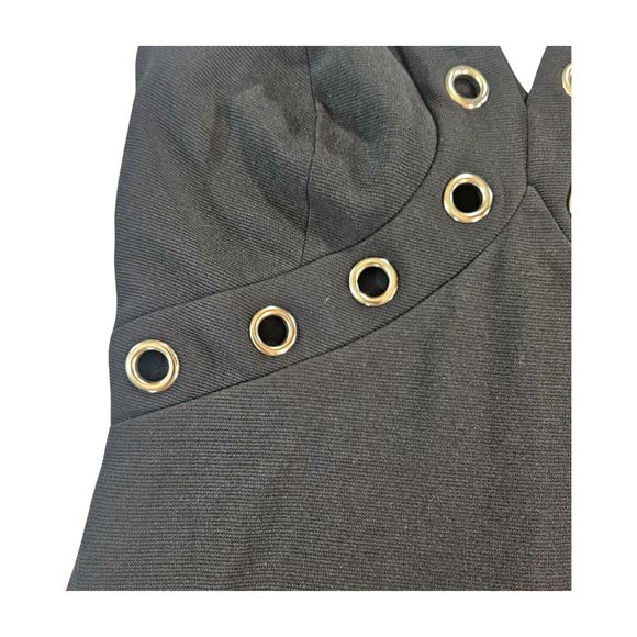 Charlotte Russe Dress Small Black Pencil V-Neck Strappy Studded Halter Bodycon - Picture 7 of 11